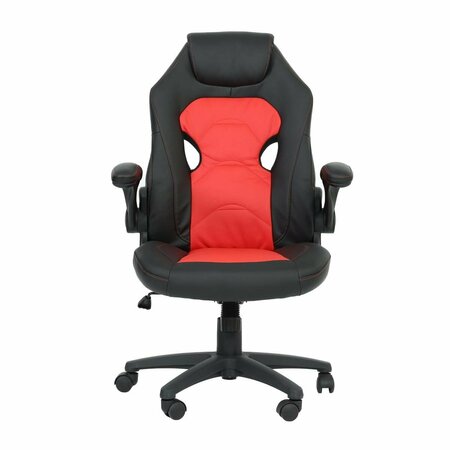 KD GABINETES 28 x 30 x 42-45 in. Faux Leather Office Chair - Black & Red KD3139501